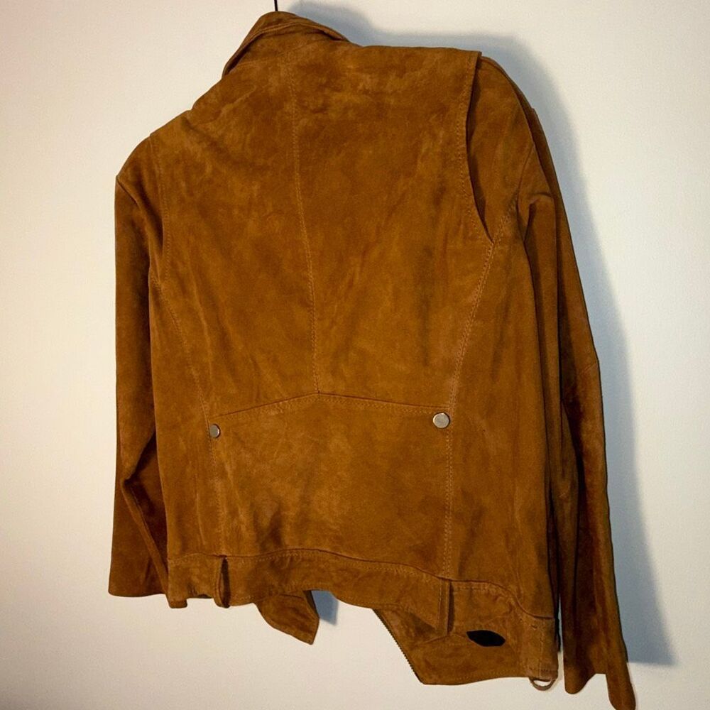 Muubaa Women’s Suede Moto Jacket Size 8 – Tan Brown Asymmetrical Zip Leather Bik - Picture 7 of 14